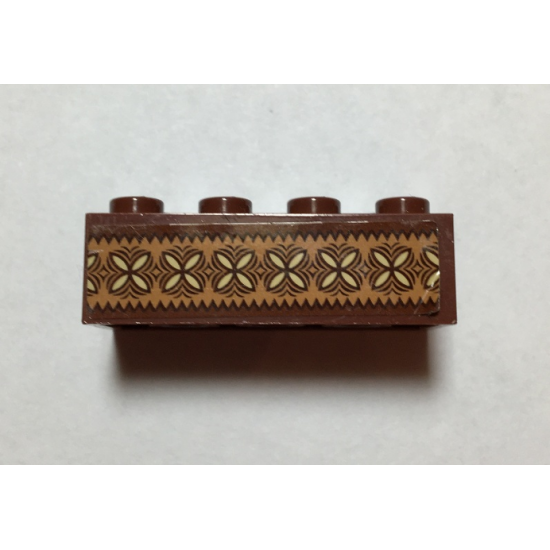Brick 2 x 4 with Reddish Brown, Tan and Nougat Polynesian Design Pattern (Sticker) - Set 41150