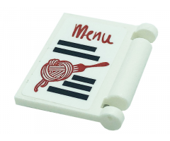 Minifigure, Utensil Book Cover with Black Stripes and Red 'Menu', Noodles, and Fork Pattern (Sticker) - Set 41379
