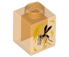 Brick 1 x 1 with Yellow Streaks and Black Mosquito in Amber Pattern