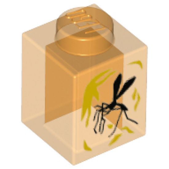 Brick 1 x 1 with Yellow Streaks and Black Mosquito in Amber Pattern