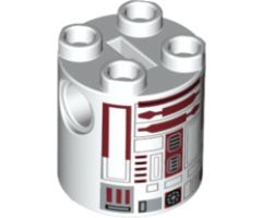 Brick, Round 2 x 2 x 2 Robot Body with Black Outline Small Rectangles, Dark Red Lines and Dark Red Pattern (R4-P17)