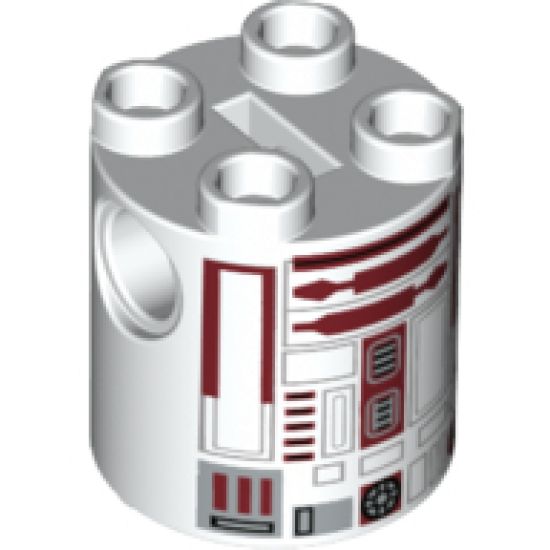 Brick, Round 2 x 2 x 2 Robot Body with Black Outline Small Rectangles, Dark Red Lines and Dark Red Pattern (R4-P17)