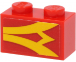 Brick 1 x 2 with Yellow Stripes on Red Background Pattern Model Right Side (Sticker) - Set 40450