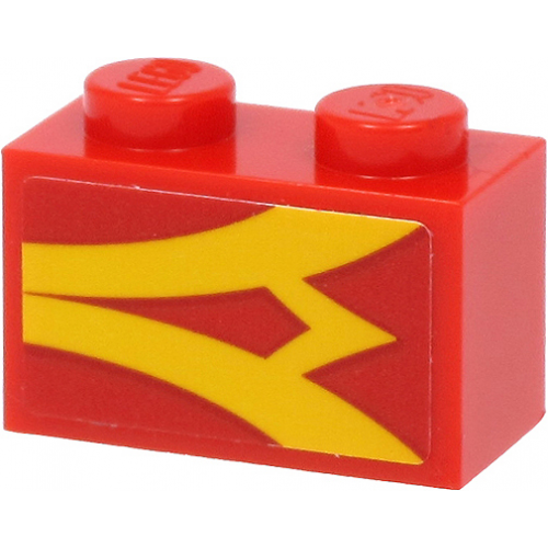 Brick 1 x 2 with Yellow Stripes on Red Background Pattern Model Right Side (Sticker) - Set 40450