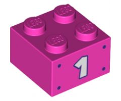 Brick 2 x 2 with White Number 1 and 4 Dark Purple Dots Pattern on Two Sides