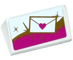 Slope 30 1 x 2 x 2/3 with Mail Envelope with Heart Seal on White, Gold and Magenta Background Pattern (Sticker) - Set 41104