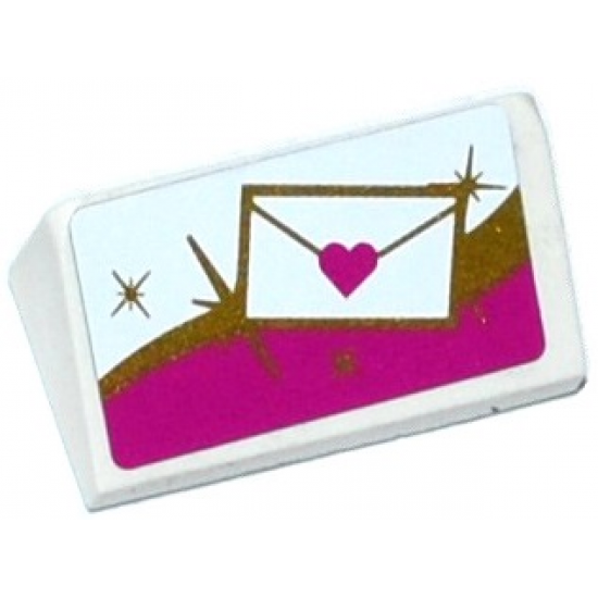 Slope 30 1 x 2 x 2/3 with Mail Envelope with Heart Seal on White, Gold and Magenta Background Pattern (Sticker) - Set 41104