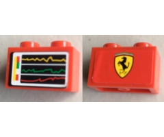 Brick 1 x 2 with Screen with Performance Chart/Graph on One Side and Ferrari Logo on Reverse Pattern (Stickers) - Set 8144