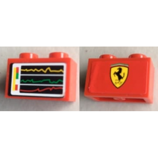 Brick 1 x 2 with Screen with Performance Chart/Graph on One Side and Ferrari Logo on Reverse Pattern (Stickers) - Set 8144
