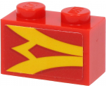Brick 1 x 2 with Yellow Stripes on Red Background Pattern Model Left Side (Sticker) - Set 40450