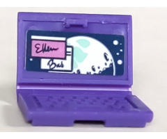 Minifigure, Utensil Computer Laptop with Screen with Script 'Ellen' and 'Bas', White and Light Aqua Moon and Stars Pattern (Sticker) - Set 41395