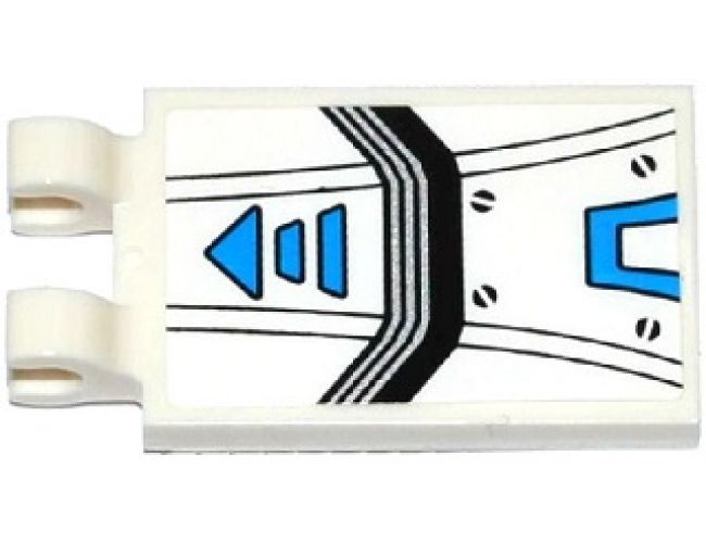 Tile, Modified 2 x 3 with 2 Clips with Armor Plates, Blue Arrow, Black Lines, 4 Screws and Blue Stripe Pattern (Sticker) - Set 70737