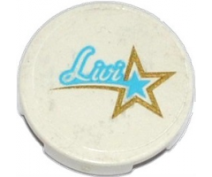 Tile, Round 2 x 2 with Bottom Stud Holder with 'Livi' and Gold and Medium Azure Star Pattern (Sticker) - Set 41105