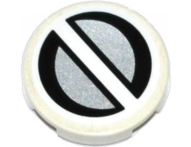 Tile, Round 2 x 2 with Bottom Stud Holder with 2 Silver Half Circles Pattern (Sticker) - Set 70737