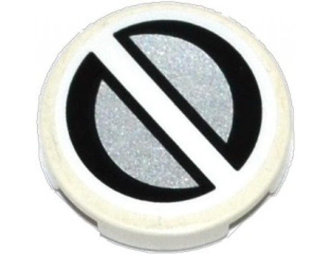 Tile, Round 2 x 2 with Bottom Stud Holder with 2 Silver Half Circles Pattern (Sticker) - Set 70737