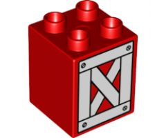 Duplo, Brick 2 x 2 x 2 with White Crossed Boards Pattern