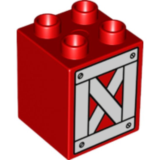 Duplo, Brick 2 x 2 x 2 with White Crossed Boards Pattern
