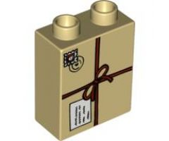 Duplo, Brick 1 x 2 x 2 with Tied Parcel with Postmark Pattern