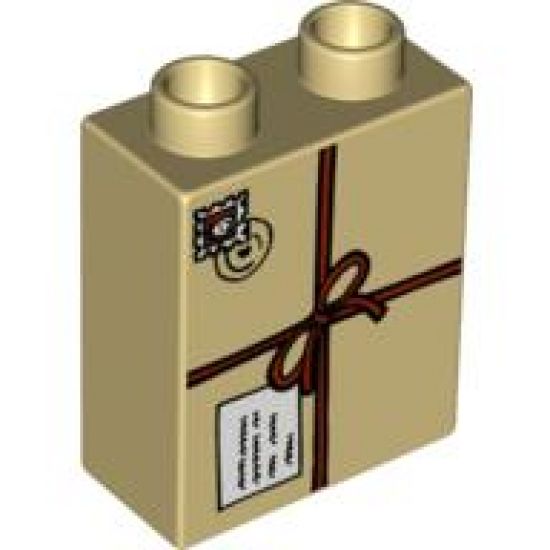 Duplo, Brick 1 x 2 x 2 with Tied Parcel with Postmark Pattern