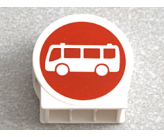 Duplo, Brick 1 x 3 x 2 Round Top Road Sign with White Bus on Red Background Pattern