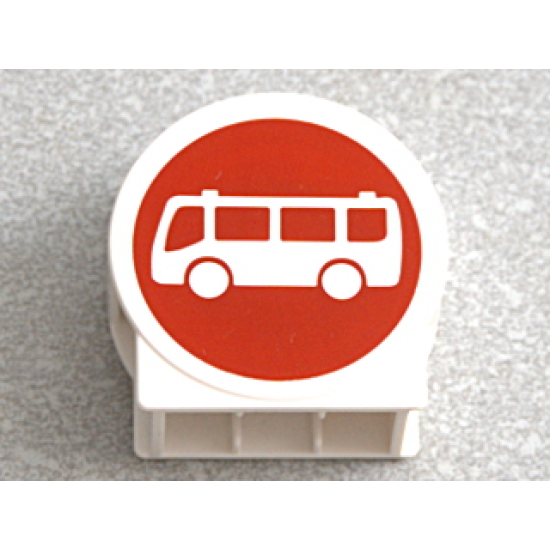 Duplo, Brick 1 x 3 x 2 Round Top Road Sign with White Bus on Red Background Pattern