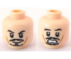 Minifigure, Head Dual Sided PotC Jack Sparrow Moustache, Smile / Scared Pattern - Blocked Open Stud
