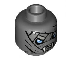 Minifigure, Head Dual Sided Alien Chima Mummy with Wrappings, Bright Light Blue Eyes, White Fangs / No Fangs Pattern - Hollow Stud