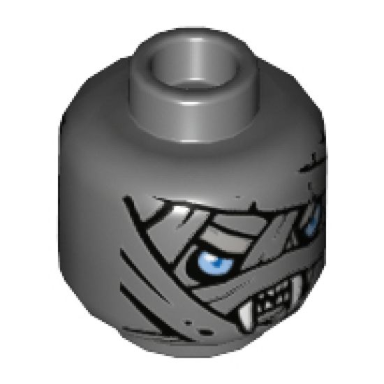Minifigure, Head Dual Sided Alien Chima Mummy with Wrappings, Bright Light Blue Eyes, White Fangs / No Fangs Pattern - Hollow Stud