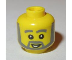 Minifigure, Head Beard with Thick Gray Eyebrows, Angular Beard, Open White Mouth, White Pupils Pattern - Hollow Stud