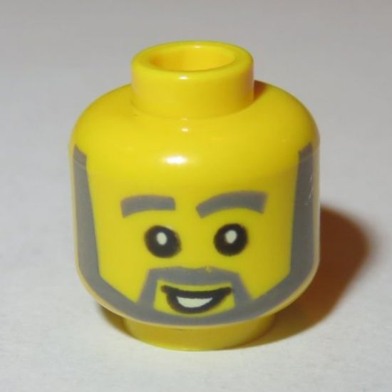 Minifigure, Head Beard with Thick Gray Eyebrows, Angular Beard, Open White Mouth, White Pupils Pattern - Hollow Stud
