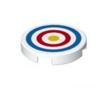 Tile, Round 2 x 2 with Bottom Stud Holder with Blue and Red Circles and Yellow Dot Archery Target Pattern