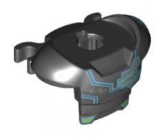 Minifigure, Body Wear Armor Space with Shoulder Protection and 2 Clips with Dark Azure Cyborg Head, '4-9' and Silver Circuitry Pattern