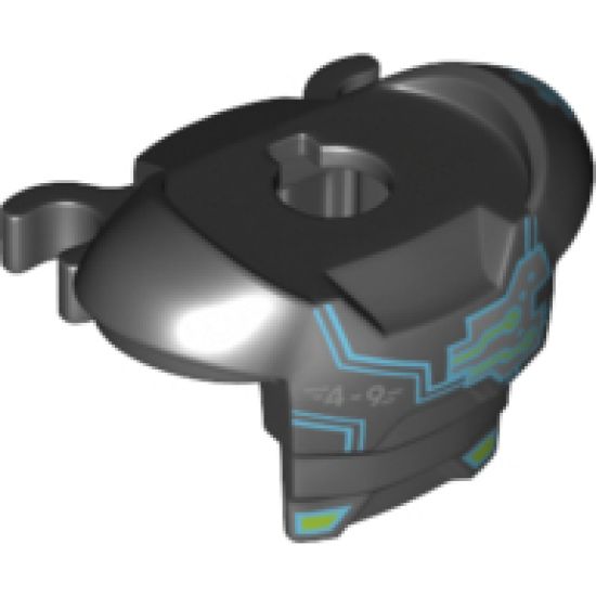 Minifigure, Body Wear Armor Space with Shoulder Protection and 2 Clips with Dark Azure Cyborg Head, '4-9' and Silver Circuitry Pattern