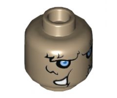 Minifigure, Head Dual Sided Alien Chima Mammoth Light Blue Eyes, Fur, and White Tusks Neutral / Stern Pattern (Mungus) - Hollow Stud