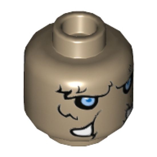 Minifigure, Head Dual Sided Alien Chima Mammoth Light Blue Eyes, Fur, and White Tusks Neutral / Stern Pattern (Mungus) - Hollow Stud