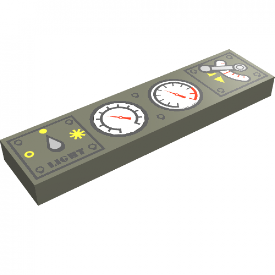 Tile 1 x 4 with Light Switch, 2 White Gauges and Train Throttle Pattern