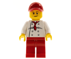 Chef - White Torso with 8 Buttons, Red Legs and Red Cap with Hole (City Square Hot Dog Vendor)