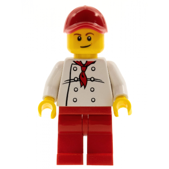 Chef - White Torso with 8 Buttons, Red Legs and Red Cap with Hole (City Square Hot Dog Vendor)