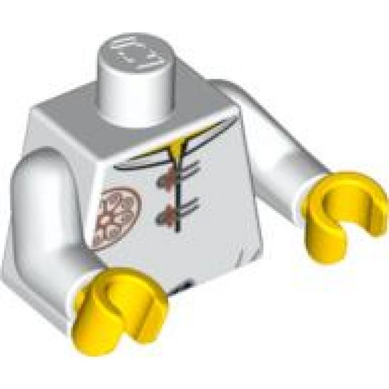 Torso Ninjago Red Flower Medallion and Gray Toggle Buttons Pattern / White Arms / Yellow Hands