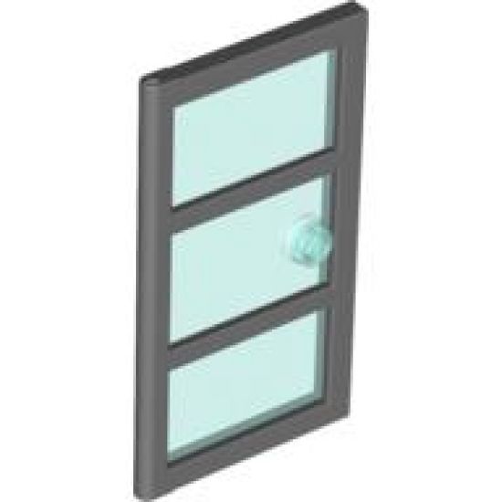 Door 1 x 4 x 6 with 3 Panes and Stud Handle with Trans-Light Blue Glass