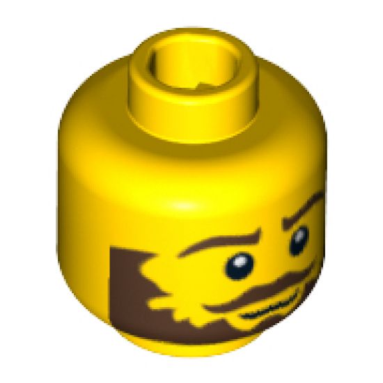 Minifigure, Head Beard Brown Bushy, Moustache, White Pupils Pattern - Blocked Open Stud