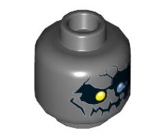 Minifigure, Head Alien with Yellow Right Eye, Blue Left Eye, Black Cracks and Jagged Mouth (Lord Krakenskull) Pattern - Hollow Stud