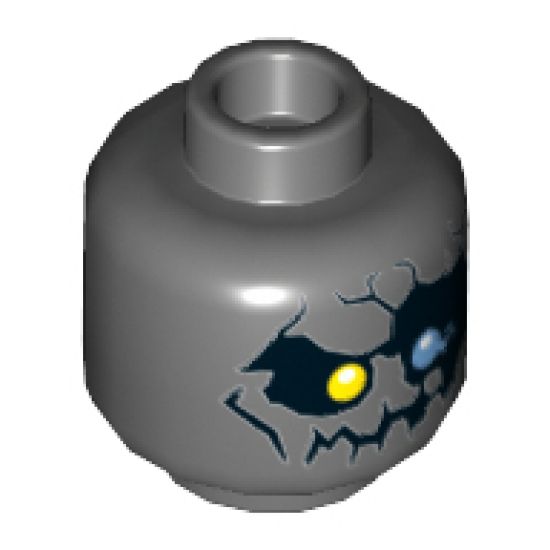 Minifigure, Head Alien with Yellow Right Eye, Blue Left Eye, Black Cracks and Jagged Mouth (Lord Krakenskull) Pattern - Hollow Stud
