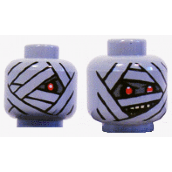 Minifigure, Head Dual Sided Alien with Mummy Face 1 Red Eye / 2 Red Eyes Pattern - Blocked Open Stud