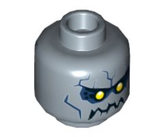 Minifigure, Head Alien with Yellow Eyes, Black Eyebrows and Jagged Rock Mouth, Dark Blue Eye Shadow and Stone Cracks Pattern - Hollow Stud