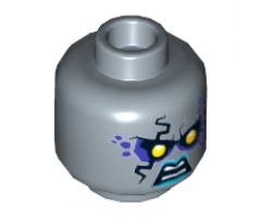 Minifigure, Head Dual Sided Alien with Yellow Eyes, Dark Purple Rock Effect, Blue Lips, Teeth, Open Mouth Angry / Evil Grin Pattern - Hollow Stud