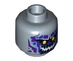 Minifigure, Head Dual Sided Alien with Yellow Eyes, Dark Purple Rock Teeth, Smile / Angry Pattern - Hollow Stud