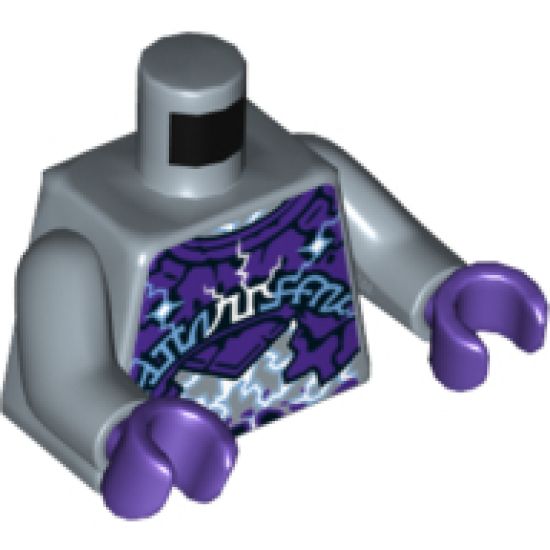 Torso Dark Purple Rock Plates, White and Bright Light Blue Lightning Effect and Arcane Symbols Pattern / Sand Blue Arms / Dark Purple Hands