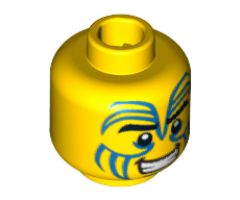 Minifigure, Head Face Paint with Blue Swirls, Black Eyebrows and Grin Pattern - Hollow Stud