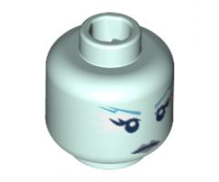 Minifigure, Head Female Jagged Dark Azure Eyebrows, White at Sides of Eyes, Silver Lips Pattern - Hollow Stud
